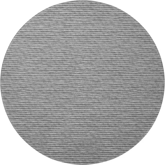 8' Gray And Ivory Striped Washable Round Rug With UV Protection Photo 4