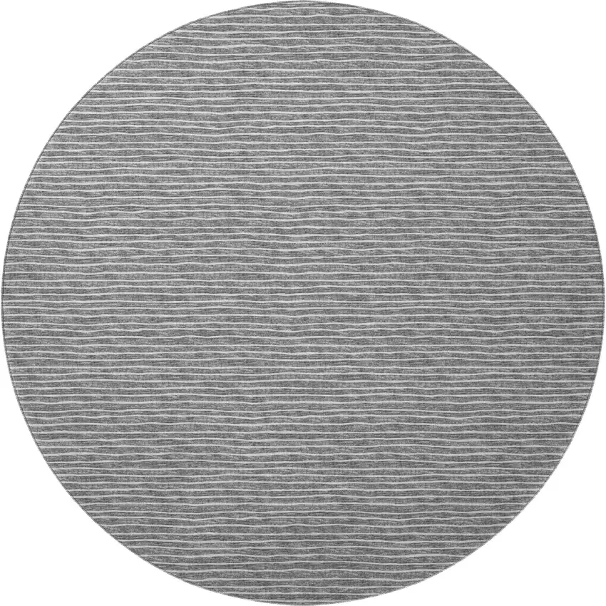 8' Gray And Ivory Striped Washable Round Rug With UV Protection Photo 4