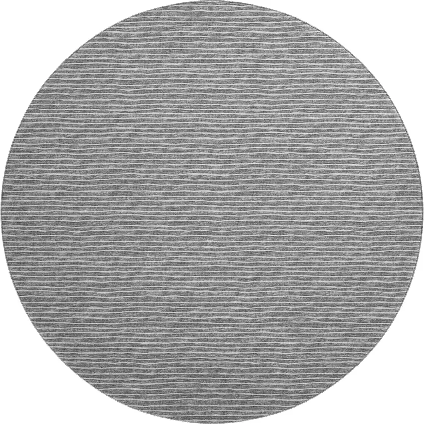 8' Gray And Ivory Striped Washable Round Rug With UV Protection Photo 2