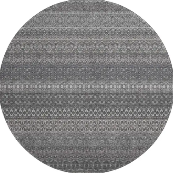 8' Gray And Ivory Striped Washable Round Rug With UV Protection Photo 4