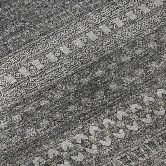 8' Gray And Ivory Striped Washable Round Rug With UV Protection Photo 9