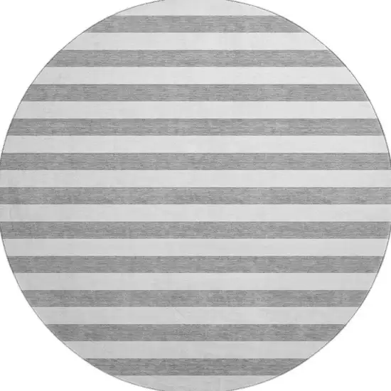 8' Gray And Ivory Striped Washable Round Rug With UV Protection Photo 4