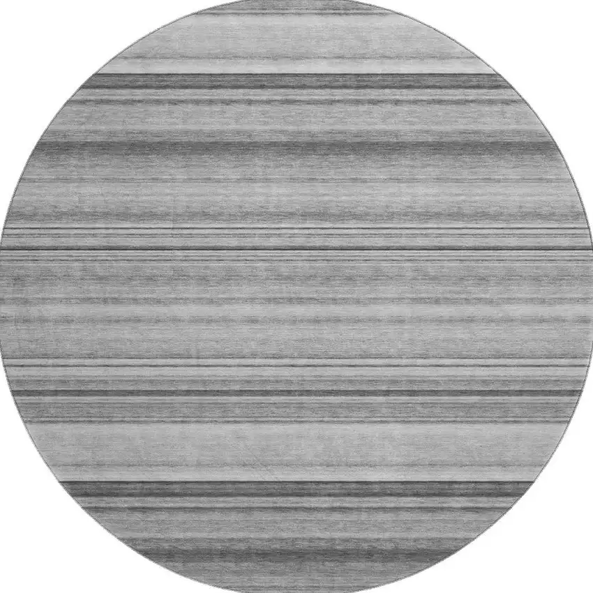8' Gray And Ivory Striped Washable Round Rug With UV Protection Photo 4