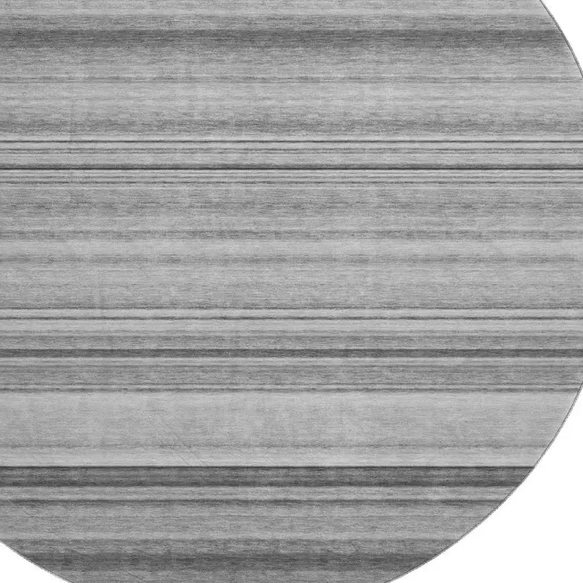 8' Gray And Ivory Striped Washable Round Rug With UV Protection Photo 3