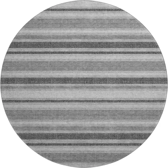 8' Gray And Ivory Striped Washable Round Rug With UV Protection Photo 1