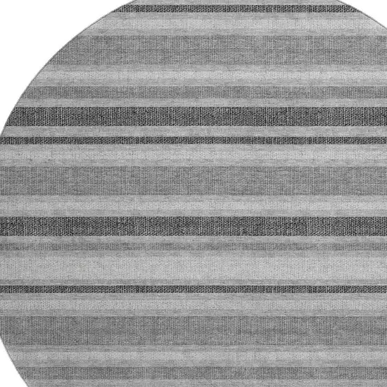 8' Gray And Ivory Striped Washable Round Rug With UV Protection Photo 3