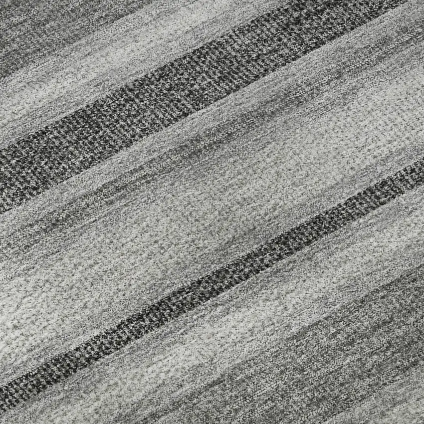 8' Gray And Ivory Striped Washable Round Rug With UV Protection Photo 9