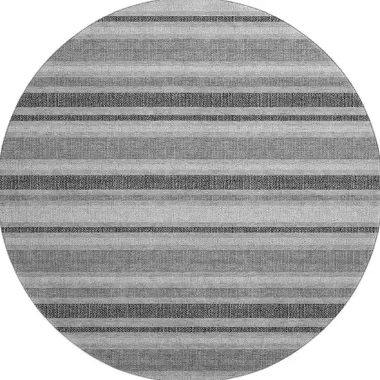 8' Gray And Ivory Striped Washable Round Rug With UV Protection Photo 4