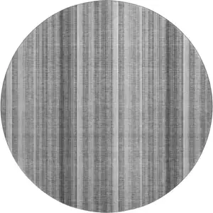Photo of 8' Gray And Ivory Striped Washable Round Rug With UV Protection
