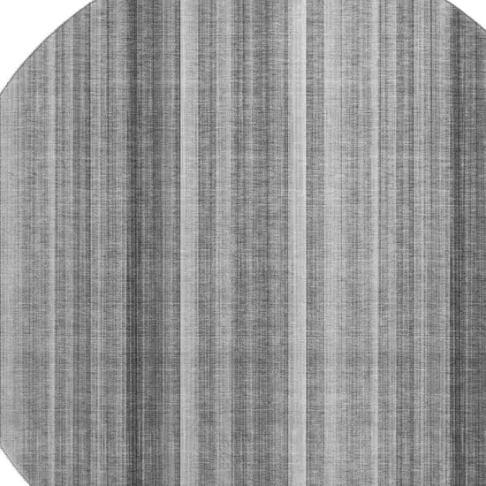 8' Gray And Ivory Striped Washable Round Rug With UV Protection Photo 3