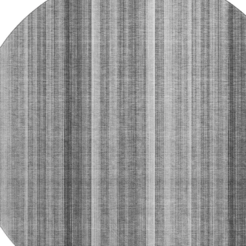 8' Gray And Ivory Striped Washable Round Rug With UV Protection Photo 3