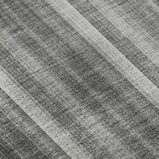 8' Gray And Ivory Striped Washable Round Rug With UV Protection Photo 9