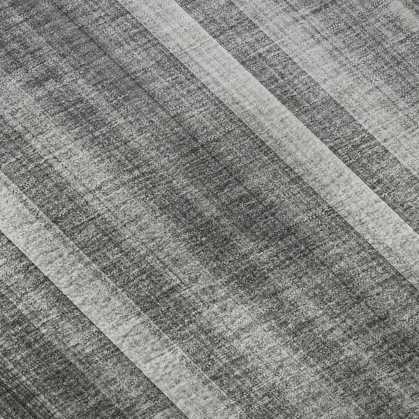 8' Gray And Ivory Striped Washable Round Rug With UV Protection Photo 9