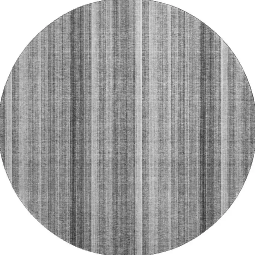 8' Gray And Ivory Striped Washable Round Rug With UV Protection Photo 4