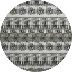 Photo of 8' Gray And Ivory Striped Washable Round Rug With UV Protection