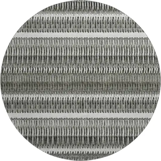 8' Gray And Ivory Striped Washable Round Rug With UV Protection Photo 1