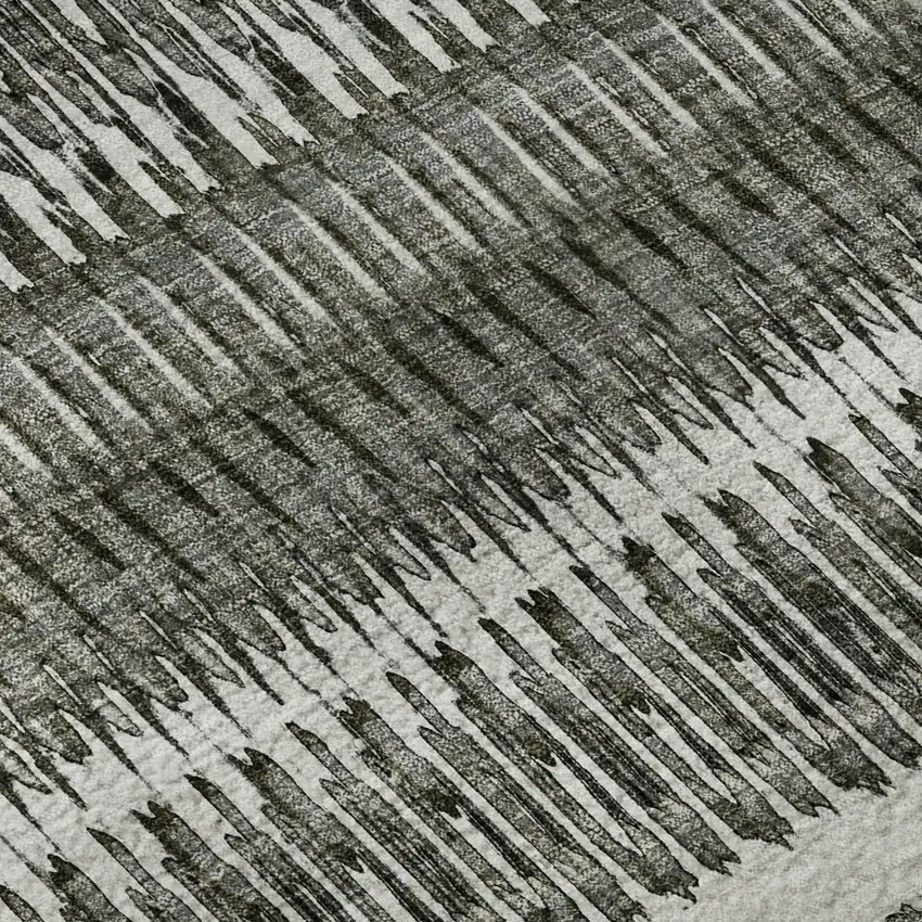 8' Gray And Ivory Striped Washable Round Rug With UV Protection Photo 8