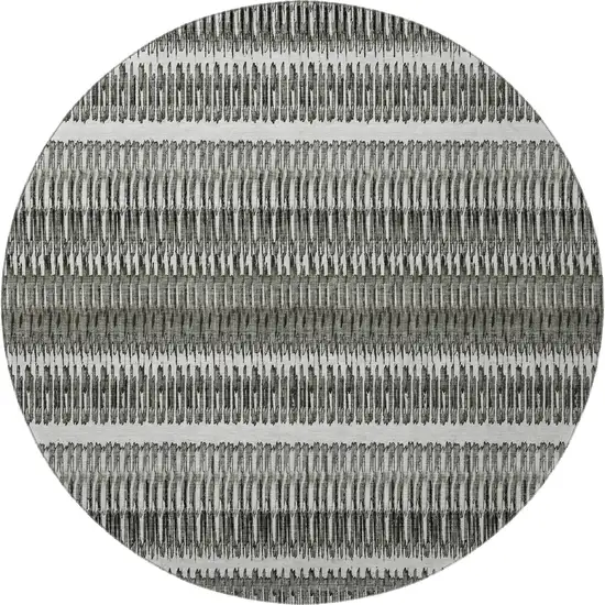 8' Gray And Ivory Striped Washable Round Rug With UV Protection Photo 3