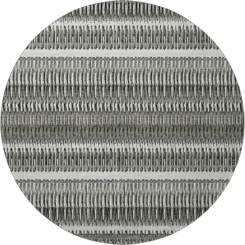 8' Gray And Ivory Striped Washable Round Rug With UV Protection Photo 3