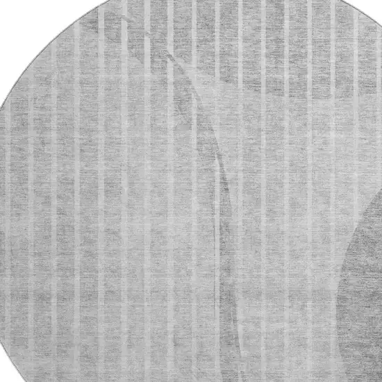 8' Gray And Ivory Striped Washable Round Rug With UV Protection Photo 4