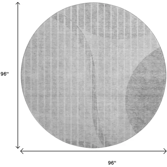 8' Gray And Ivory Striped Washable Round Rug With UV Protection Photo 6