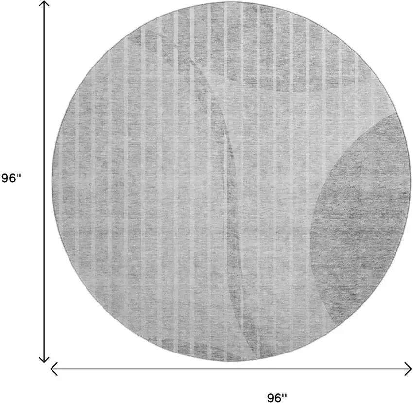 8' Gray And Ivory Striped Washable Round Rug With UV Protection Photo 6