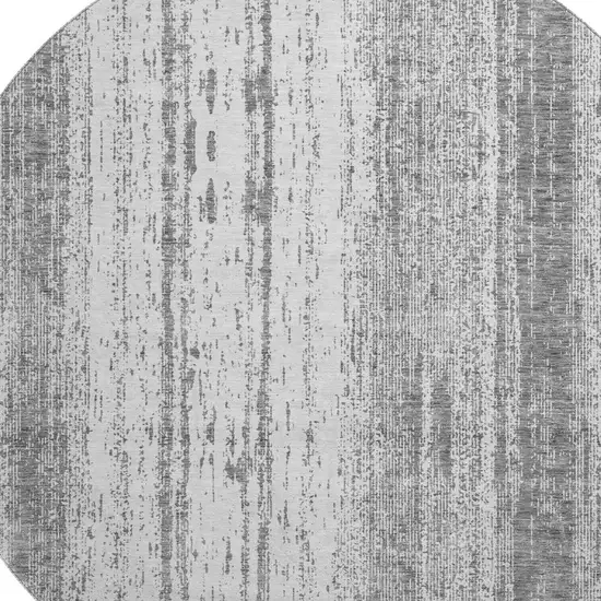 8' Gray And Ivory Striped Washable Round Rug With UV Protection Photo 3