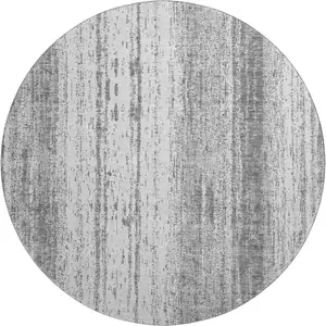 Photo of 8' Gray And Ivory Striped Washable Round Rug With UV Protection