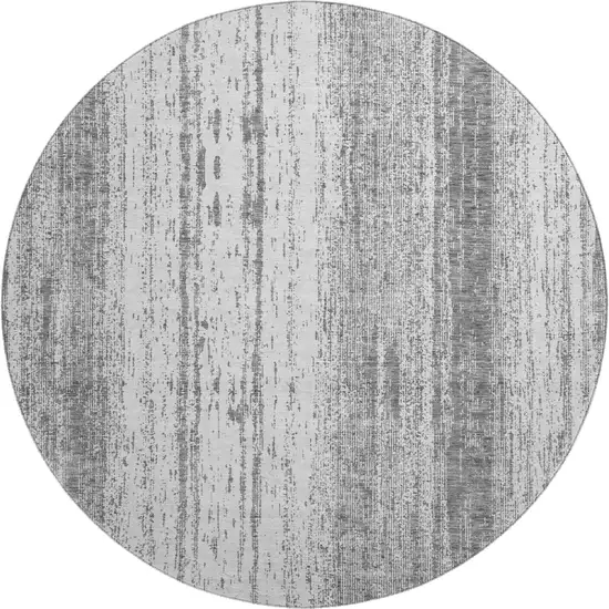 8' Gray And Ivory Striped Washable Round Rug With UV Protection Photo 1