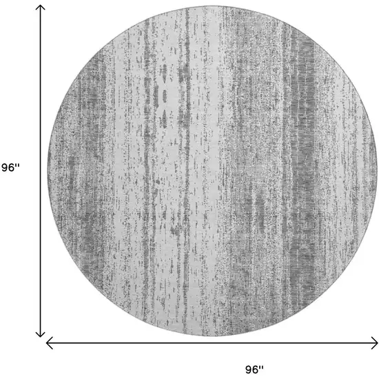 8' Gray And Ivory Striped Washable Round Rug With UV Protection Photo 3