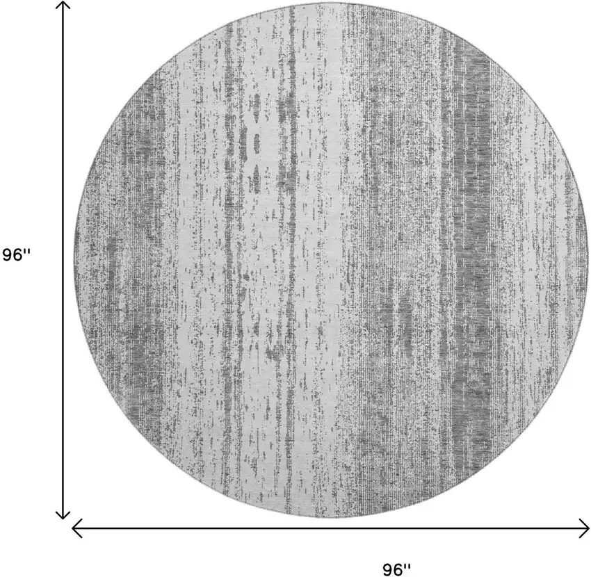 8' Gray And Ivory Striped Washable Round Rug With UV Protection Photo 3