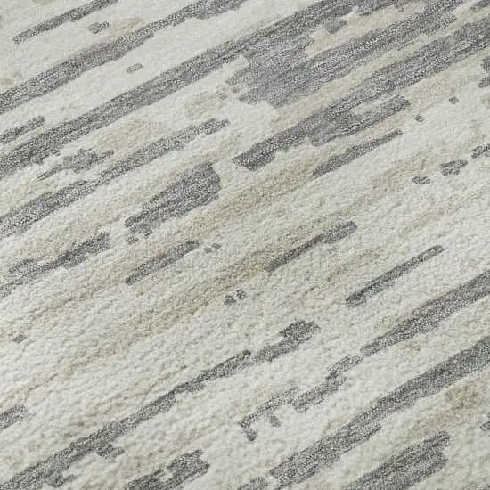 8' Gray And Ivory Striped Washable Round Rug With UV Protection Photo 9