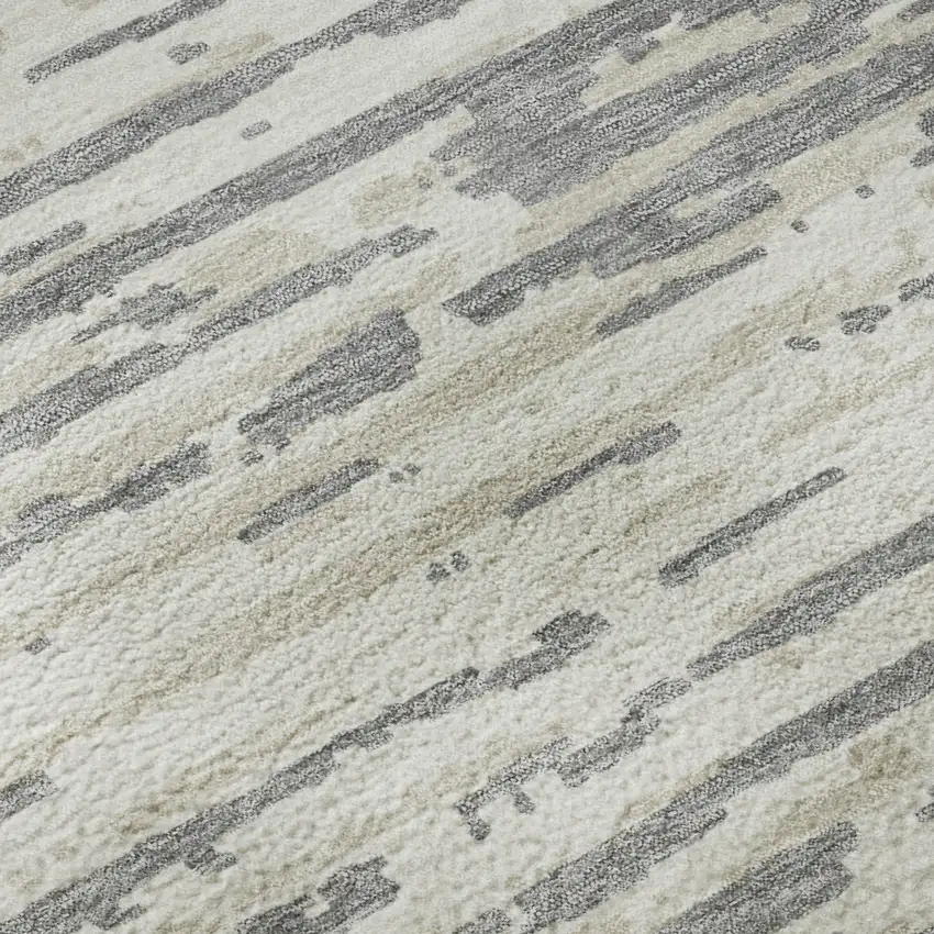 8' Gray And Ivory Striped Washable Round Rug With UV Protection Photo 9