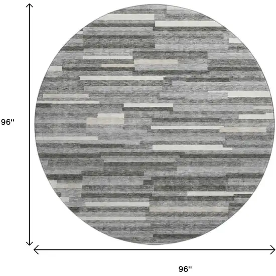8' Gray And Ivory Striped Washable Round Rug With UV Protection Photo 8