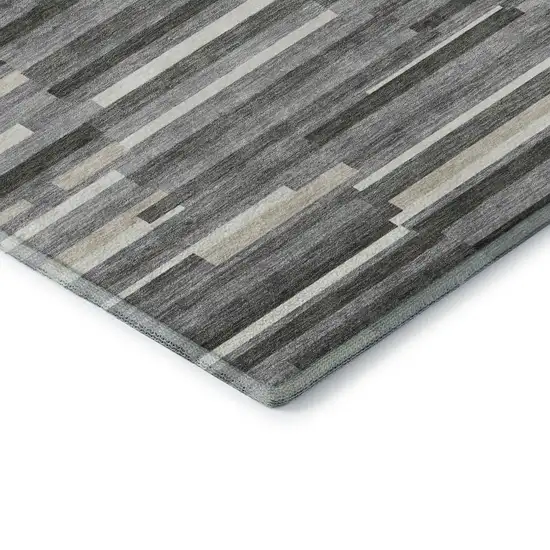 8' Gray And Ivory Striped Washable Round Rug With UV Protection Photo 7