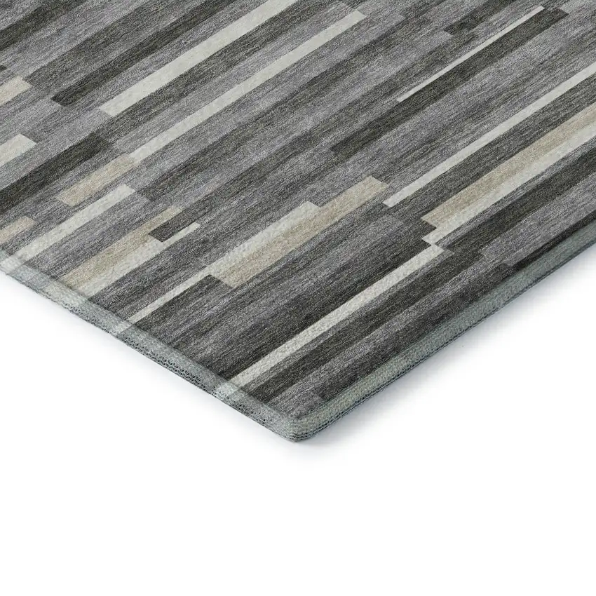 8' Gray And Ivory Striped Washable Round Rug With UV Protection Photo 7