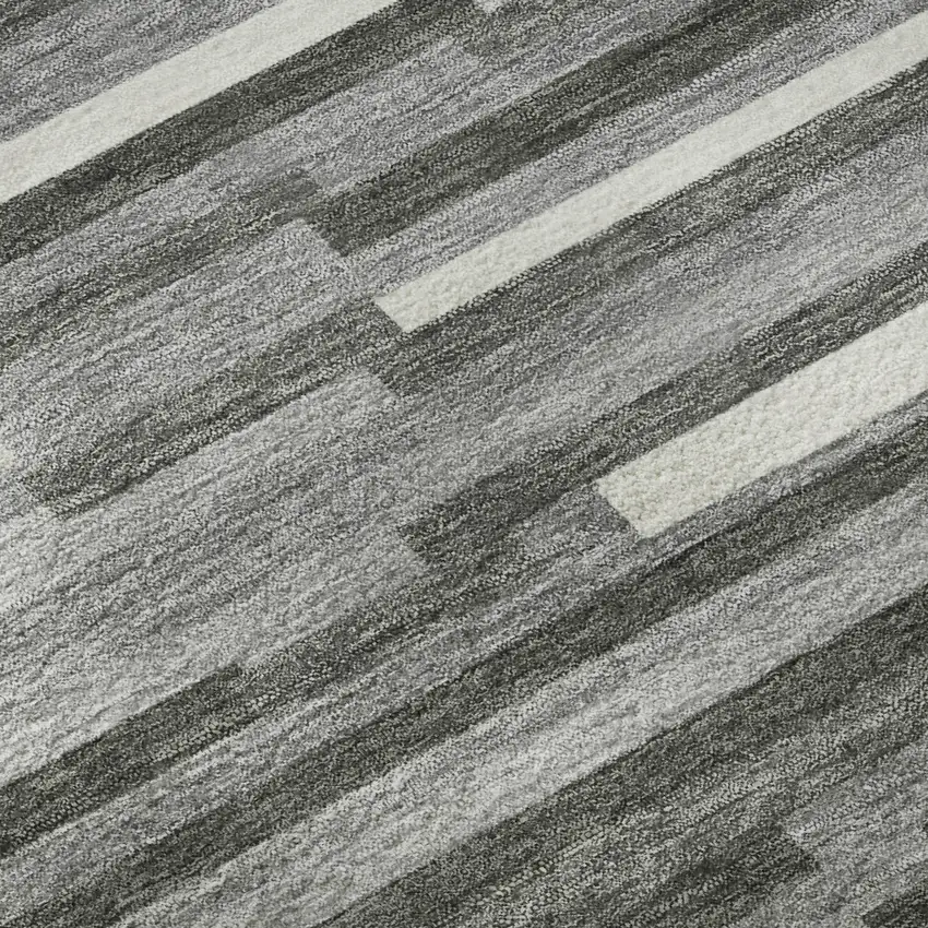 8' Gray And Ivory Striped Washable Round Rug With UV Protection Photo 9