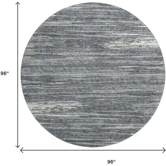 8' Gray And Ivory Striped Washable Round Rug With UV Protection Photo 8