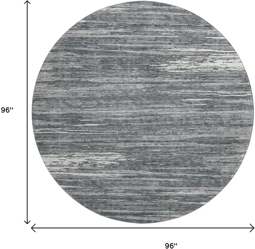 8' Gray And Ivory Striped Washable Round Rug With UV Protection Photo 8