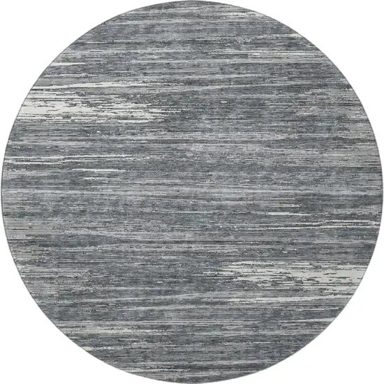 8' Gray And Ivory Striped Washable Round Rug With UV Protection Photo 4