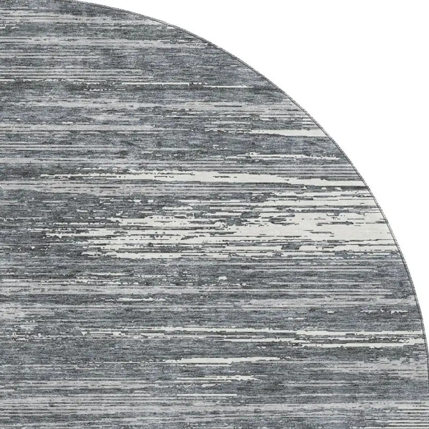 8' Gray And Ivory Striped Washable Round Rug With UV Protection Photo 3