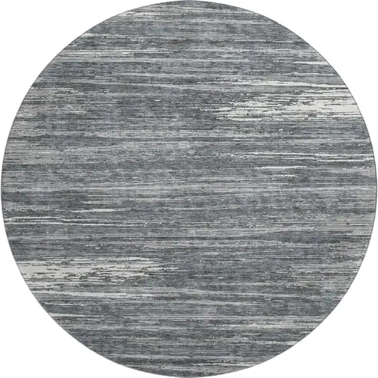 8' Gray And Ivory Striped Washable Round Rug With UV Protection Photo 1