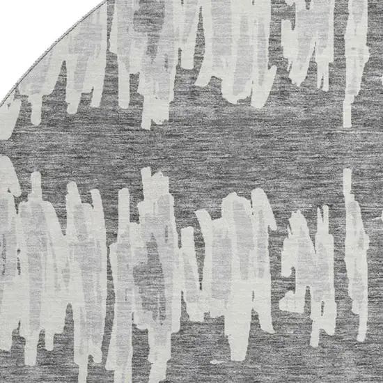 8' Gray And Ivory Striped Washable Round Rug With UV Protection Photo 3