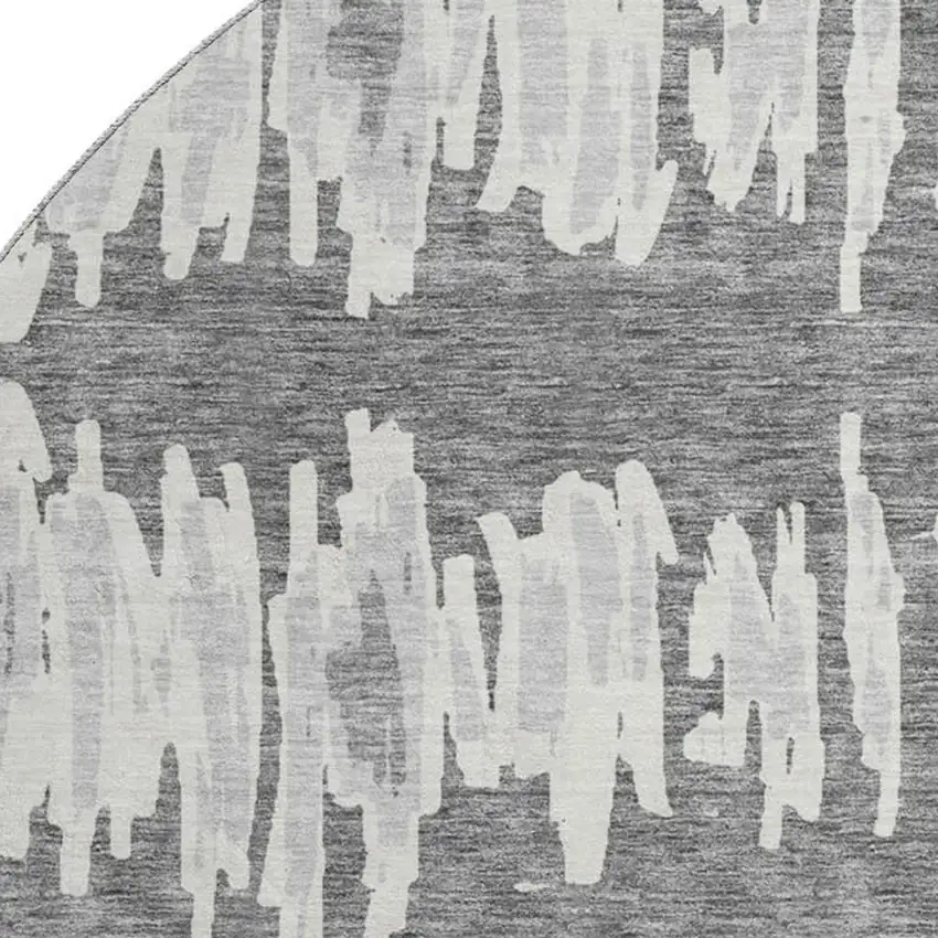 8' Gray And Ivory Striped Washable Round Rug With UV Protection Photo 3