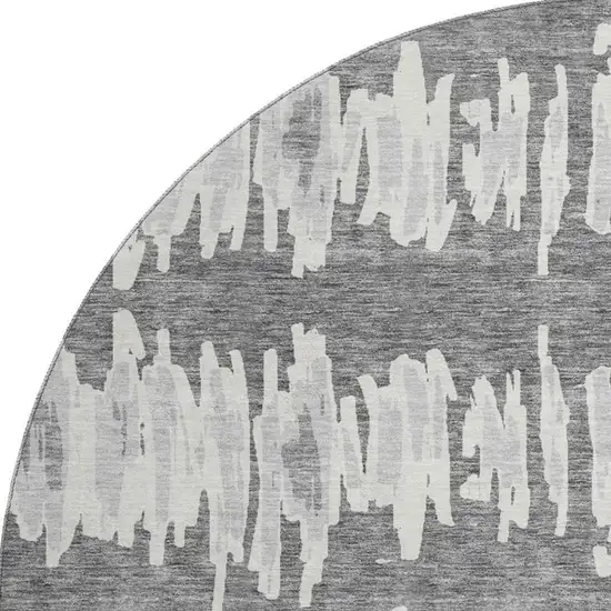 8' Gray And Ivory Striped Washable Round Rug With UV Protection Photo 4