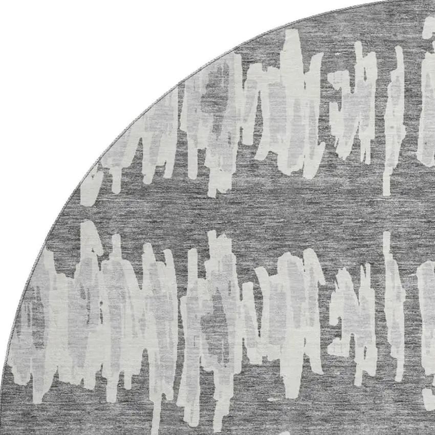 8' Gray And Ivory Striped Washable Round Rug With UV Protection Photo 4