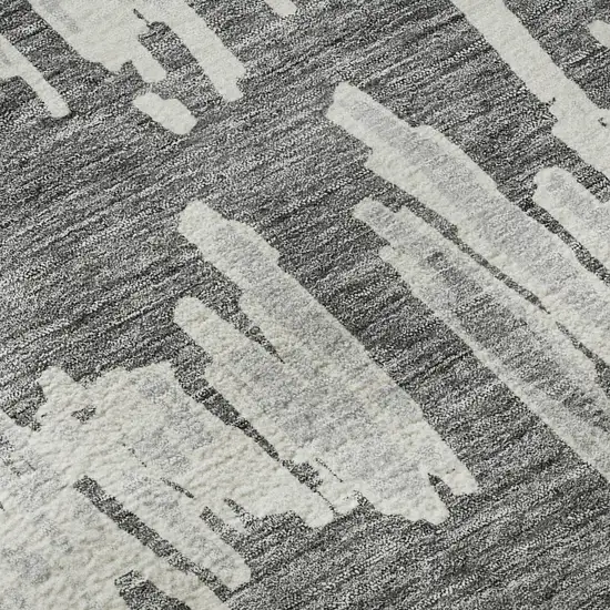 8' Gray And Ivory Striped Washable Round Rug With UV Protection Photo 9