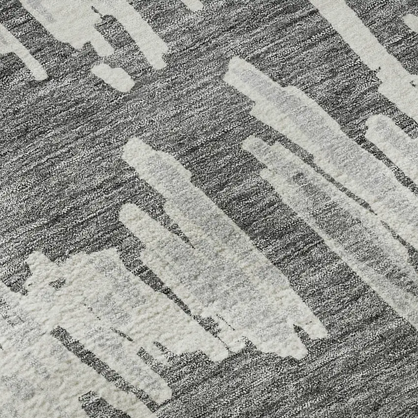 8' Gray And Ivory Striped Washable Round Rug With UV Protection Photo 9