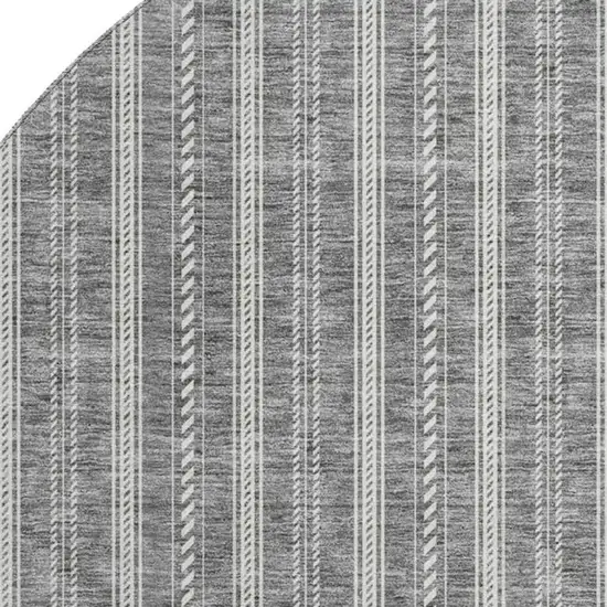 8' Gray And Ivory Striped Washable Round Rug With UV Protection Photo 2