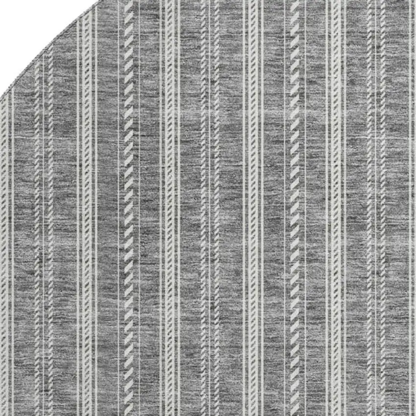 8' Gray And Ivory Striped Washable Round Rug With UV Protection Photo 2